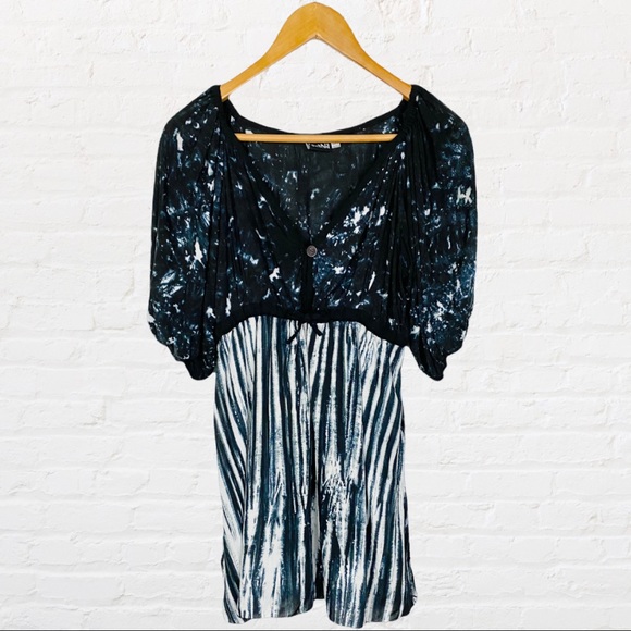 VINTAGE | IGUANA Tie Dye Short Sleeve Coastal Peasant Beach Cover Up Tunic Dress - Picture 6 of 9